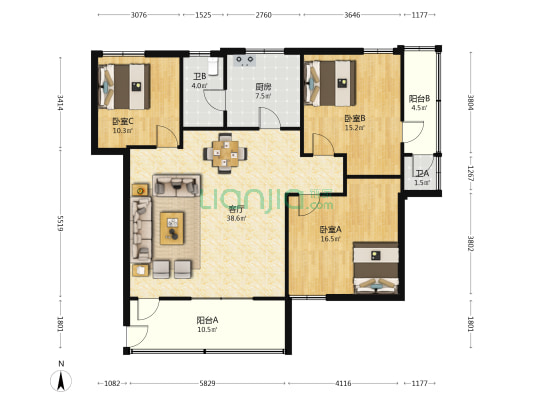 麦地路41号 3室1厅2卫 117平方