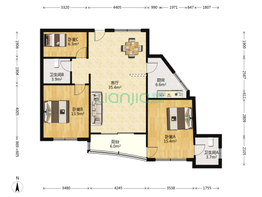 景杉路571号 3室1厅2卫 117平方