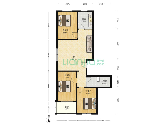 熙馨苑南区 3室1厅1卫 115平方