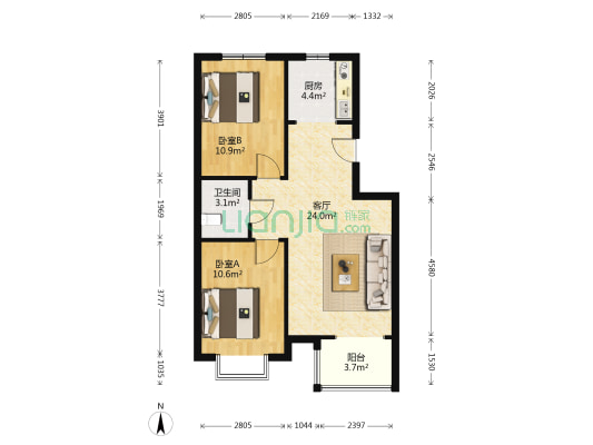 此房板楼，一梯两户的，小区地上免费停车位多-户型图