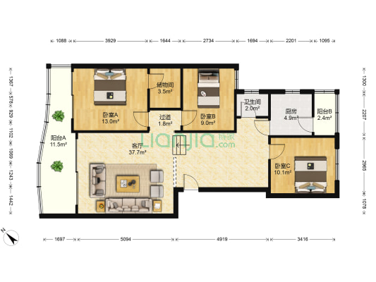 宝桐紫花园 3室1厅1卫 113平方