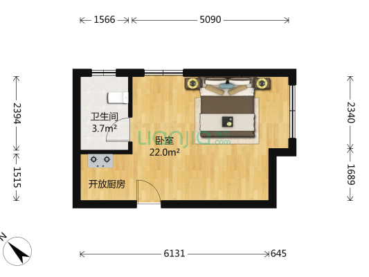 华创观礼中心 1室0厅1卫 39平方