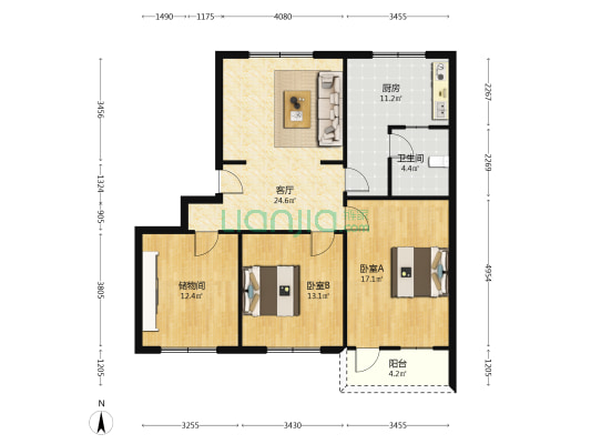 新光路1号 2室1厅1卫 102平方