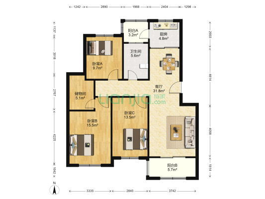 翰林苑(即墨) 3室1厅1卫 111平方