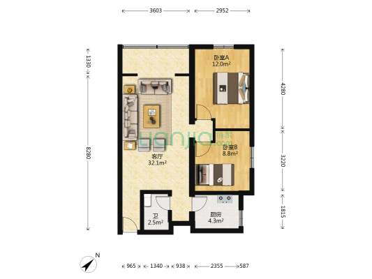 银杏公寓2期 2室1厅1卫 76平方