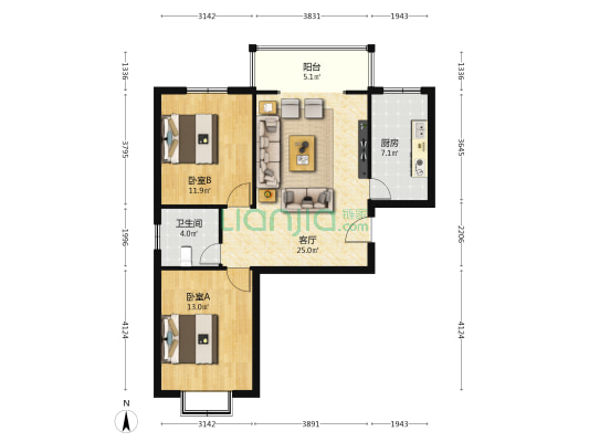 天泰世纪嘉园 2室1厅1卫 94平方