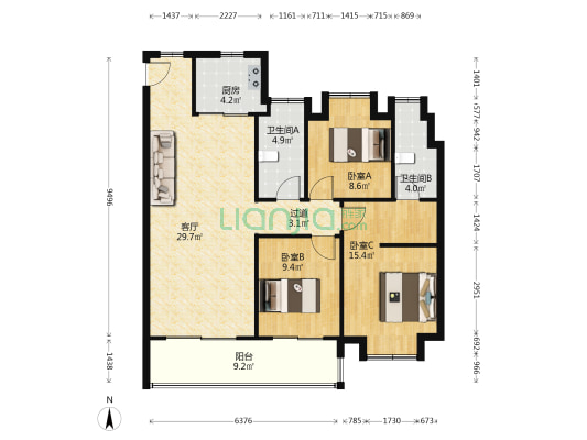 中国铁建御湖 3室1厅2卫 117平方