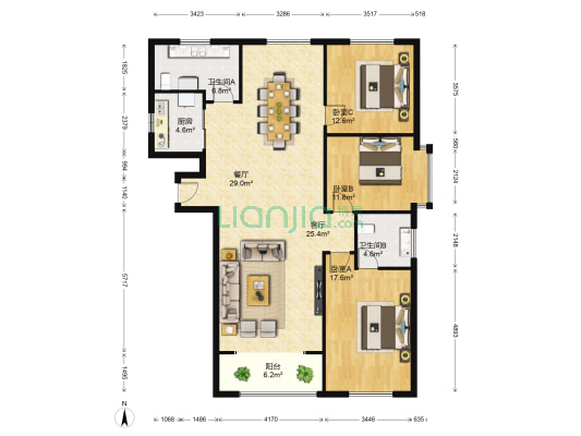 尚东华庭 3室2厅2卫 156平方