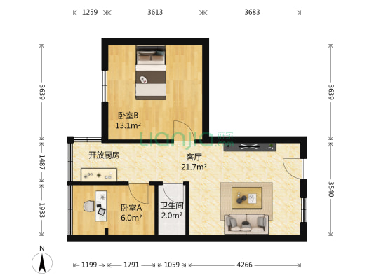 华一巷1号 2室1厅1卫 50平方