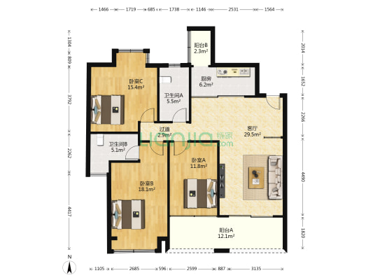 景逸名轩 3室1厅2卫 116平方