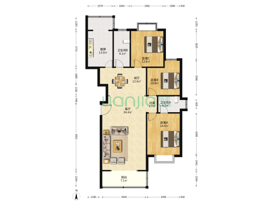 百和苑 3室2厅2卫 149平方