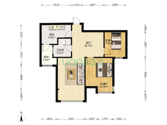 秀兰左岸小镇 2室1厅1卫 78平方