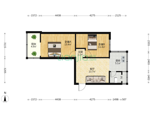 东风巷121号 2室1厅1卫 56平方