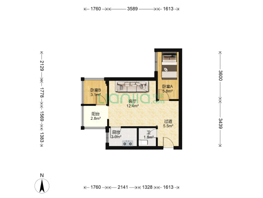 名人港湾 2室1厅1卫 43平方