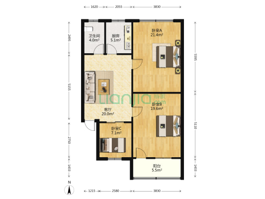 何山路121号 3室1厅1卫 96平方