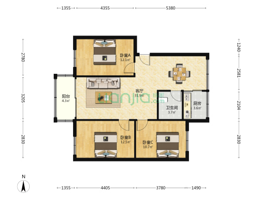 红珠路小区 3室1厅1卫 89平方