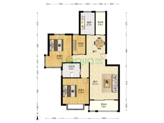复旦书馨公寓 3室1厅1卫 116平方