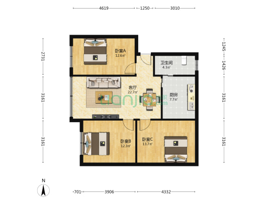 同心路搬迁楼 3室1厅1卫 94平方