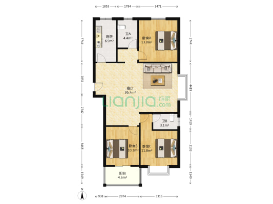 双湖明珠 3室1厅2卫 124平方