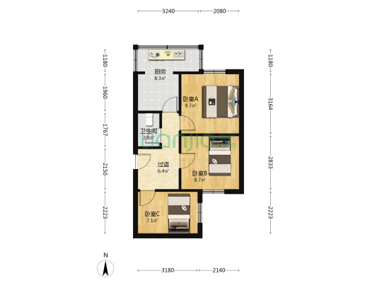 黎明一巷6号院 3室0厅1卫 54平方