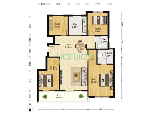 融信大发弘阳沁澜 4室1厅2卫 119平方