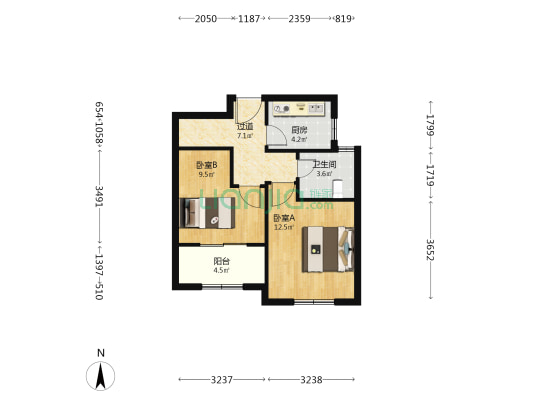 嘉海雅苑东区 2室0厅1卫 63平方