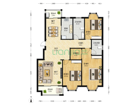 宏润商业广场 3室2厅2卫 141平方