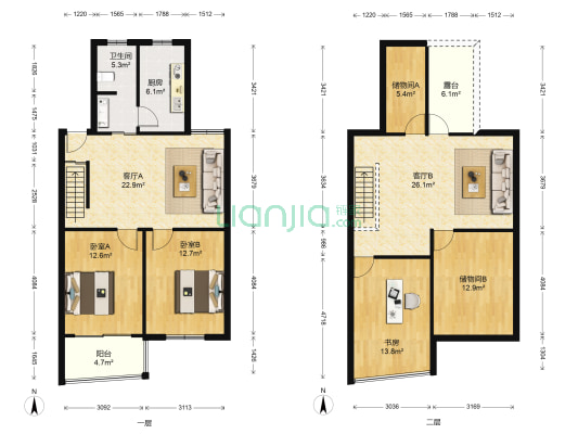 卸甲山庄 3室2厅1卫 84平方
