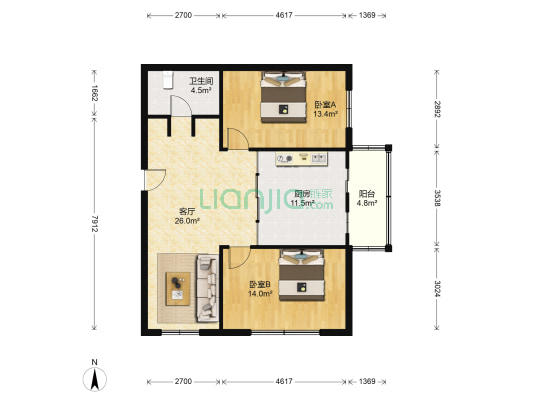 滂江小区 2室1厅1卫 98平方