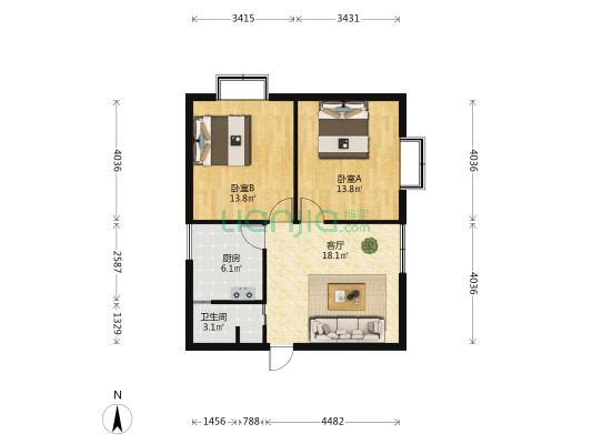 普坪锦苑 2室1厅1卫 69平方