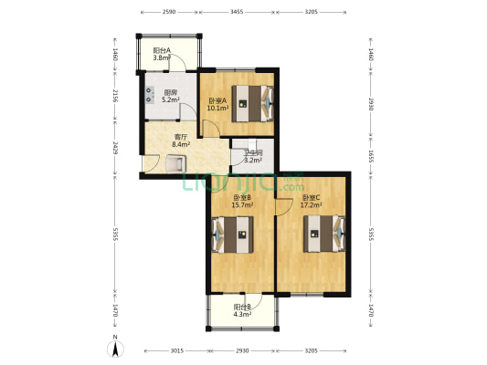 华北小区 3室1厅1卫 93平方