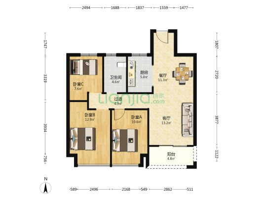 昆明融创文旅城归海花园北区 3室2厅1卫 100平方