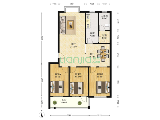 圣基·福安家园 3室2厅1卫 115平方