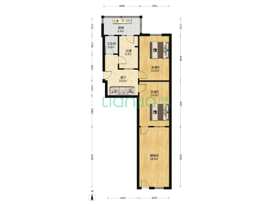 西十里河街32号 2室1厅1卫 57平方