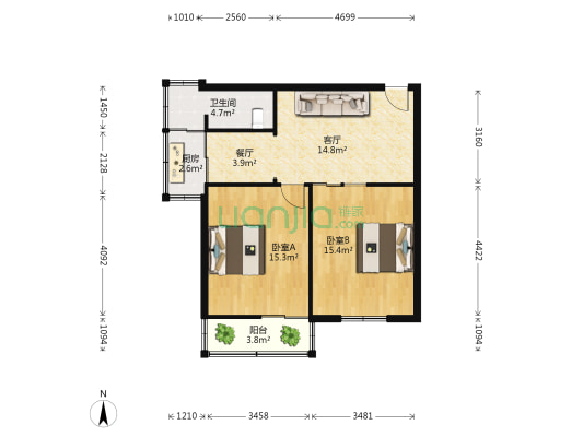 徐钢七宿舍 2室2厅1卫 69平方