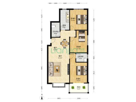浅山逸景园 3室2厅2卫 121平方