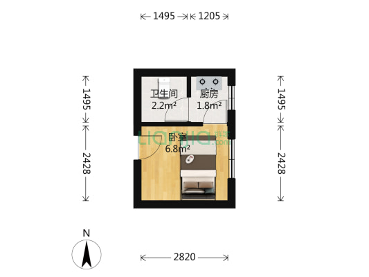 瀚林居 1室0厅1卫 16平方