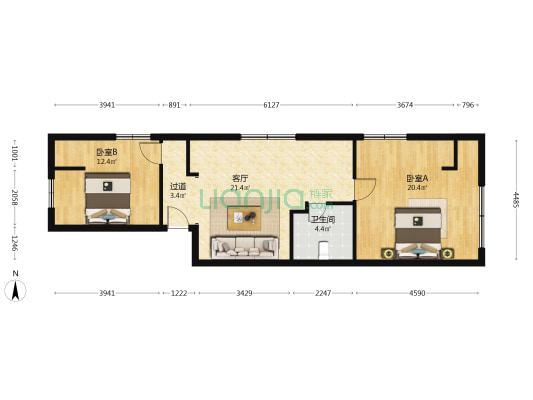 宫后路 2室1厅1卫 76平方
