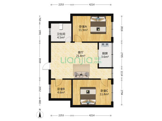 富丽家园粤华楼 3室1厅1卫 71平方