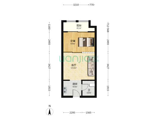 亿嘉未来国际 1室1厅1卫 51平方