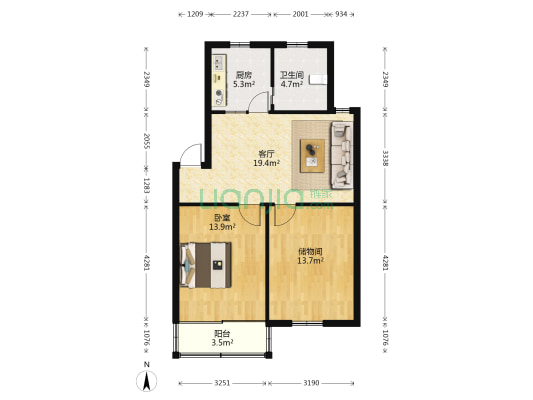祝家厍新村 1室1厅1卫 75平方