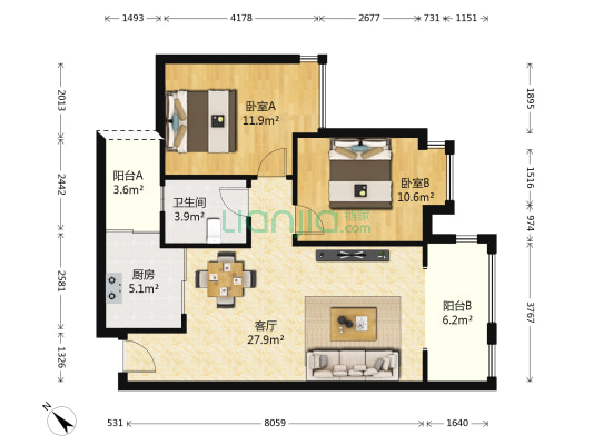 欧韵金沙 2室1厅1卫 85平方