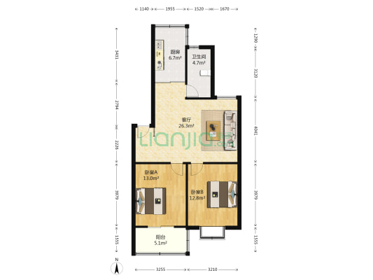玲珑苑 2室1厅1卫 80平方