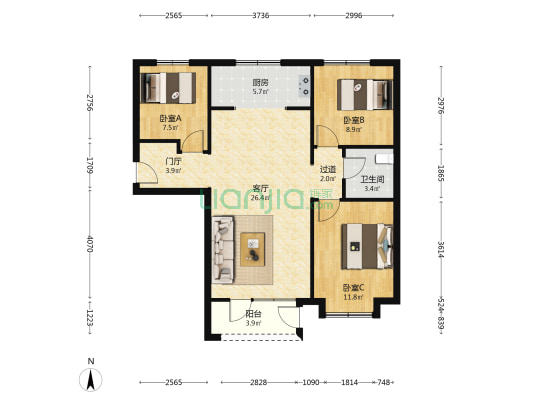 温泉新都孔雀城柏园 3室1厅1卫 98平方