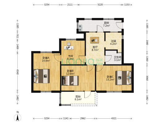 粮科宿舍 4室1厅1卫 96平方