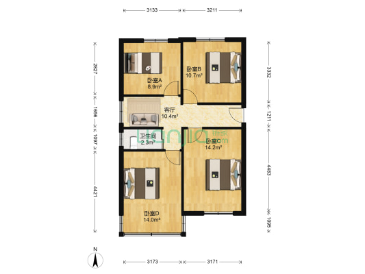 东风东路695号大院 4室1厅1卫 74平方