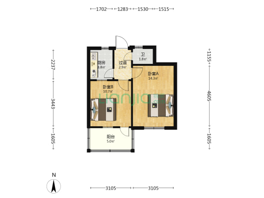 铸造厂小区 2室0厅1卫 44平方