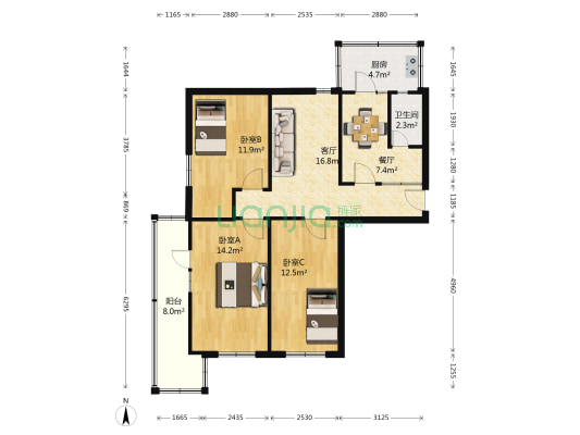 中富小区北区 3室2厅1卫 94平方