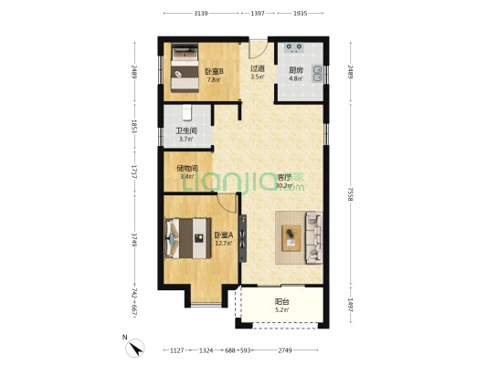常码头鑫城汇长安苑 2室1厅1卫 97平方