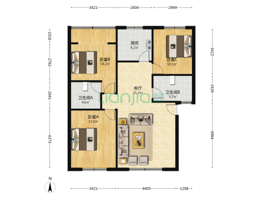 康居苑 3室1厅2卫 109平方
